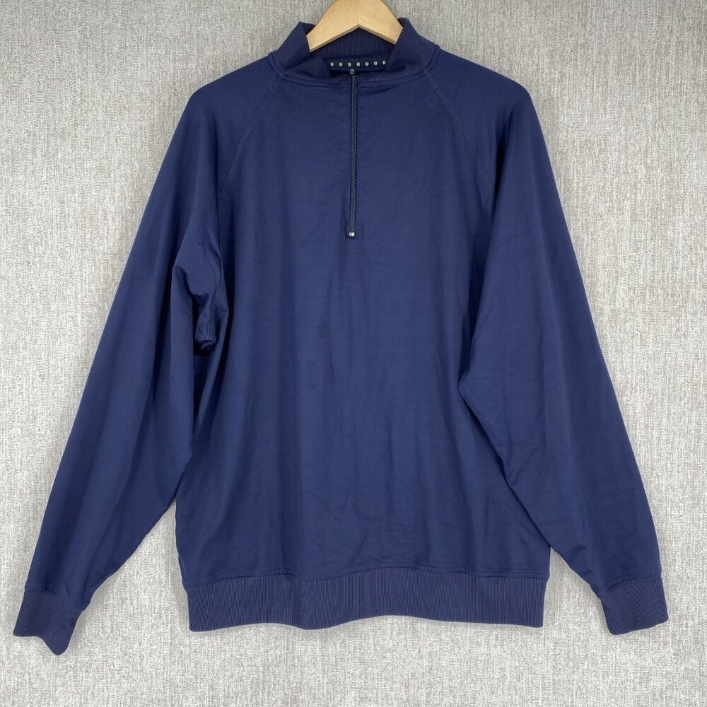 FootJoy Quarter Zip Pullover Men Large Navy Blue Solid Performance Golf Sweater